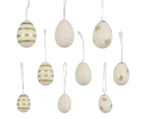 Decoris season decorations Osterei, Ostereier zum Aufhängen 2,5 - 6cm bruchfest 12er Set Weiß / Gold