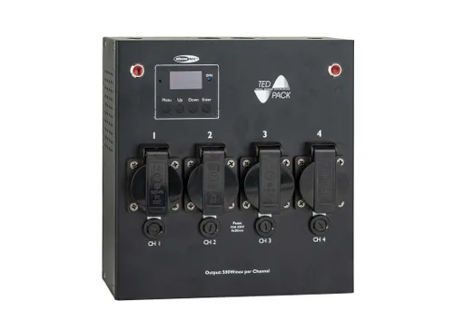 Showtec TED Pack 4-Kanal Dimmer - Zubehör für Lichttechnik – Flexibler 4-Kanal Dimmer mit 2 A pro Kanal, unterstützt Leading und Trailing Edge Dimming, ideal für konventionelle Leuchtmittel und LEDs.