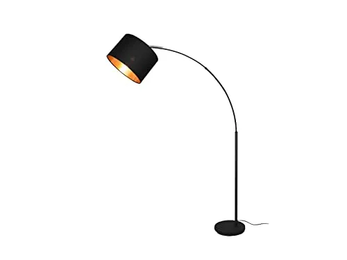 Große Bogenleuchte Schwarz Gold - 171cm Höhe - Standleuchte mit edler Farbkombination Schwarz Gold, dimmbar und inkl. E27 Filament LED Leuchtmittel für warmweißes Licht. Ideal als Blickfang neben Ihrem Sofa.
