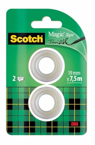 Scotch Magic Tape - 2 Rollen, 19 mm x 7,5 m - Unsichtbares Klebeband für allgemeine Zwecke zur Reparatur, Etikettierung und Versiegelung von Dokumenten