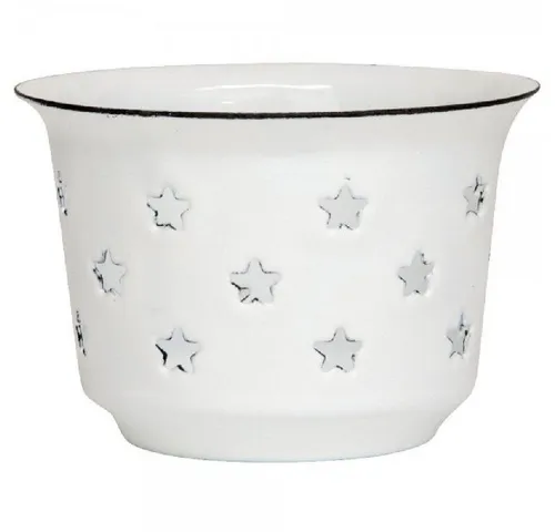 Ib Laursen Windlicht Ib Laursen Teelichthalter mit Sternen Emaille Weiß