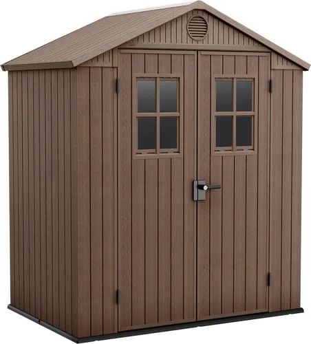Dmora Gartenhaus Osoyoos 190x122x221h cm Braun, Wetterfest mit Fenstern