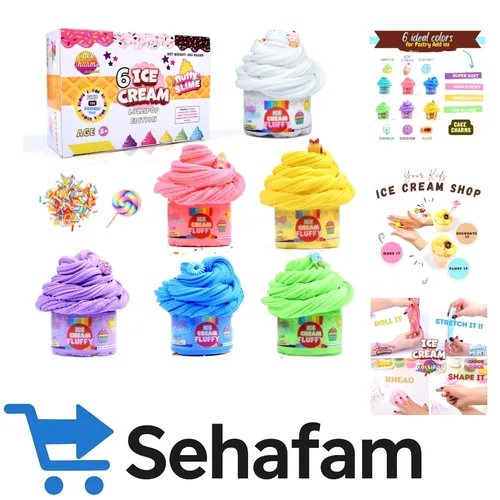 Eiscreme-Duftender Schleim mit 6 Farben und Kuchenanhängern – Mit Spaß !
