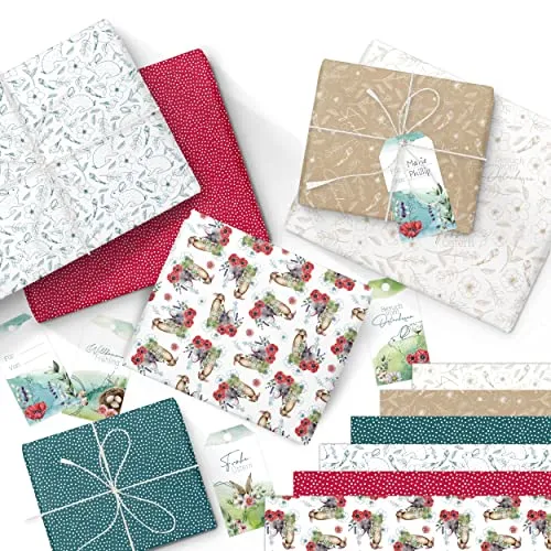 Papierdrachen 6 Bögen Geschenkpapier zu Ostern in der Größe 40x60 cm und 12 Geschenk-Anhängern sowie 5m weißes Baumwollband | Namensetikett Watercolor | zum Dekorieren von Ostergeschenken Set 1