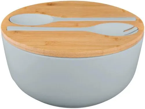 BRUNNER Camping Salatschüssel Greenkick Brett - Schalen & Schüsseln, aus robustem Melamin und Bambus-Holz, inklusive integriertem Salatbesteck – perfekt für Camping und Picknicks.