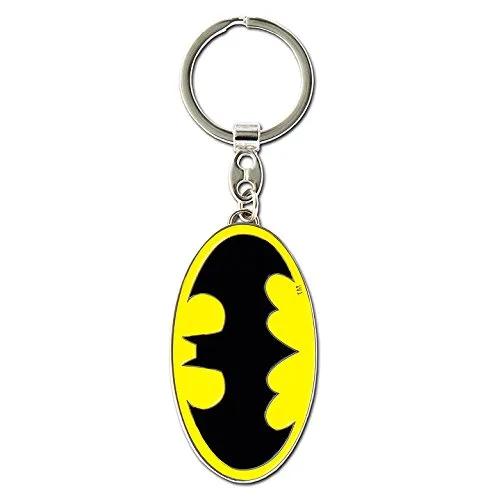 Logoshirt Batman Schlüsselanhänger aus verchromtem Metall – DC Comics Logo Schlüsselring/Keychain, ca. 6 x 3,5 cm, schwarz/gelb – Original lizenziertes Fan-Merchandise