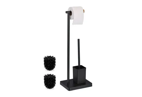 relaxdays WC-Garnitur mit 2 Ersatz Bürstenköpfen, schwarz in schwarz von Relaxdays