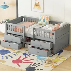 Produktbild SOFTWEARY Kinderbett mit Schubladen und Rausfallschutz, grau