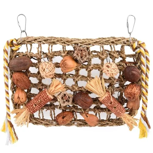 Onebarleycorn Wellensittich Spielzeug, Papagei Kauspielzeug Vogelspielzeug Natürliches Sicheres Holz Block Schaukel zum Kauen für Alle Papageien & Vogel