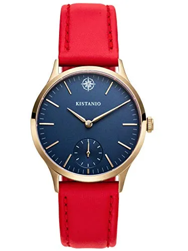 Kistanio Stratolia Damenuhr mit Lederarmband Analog Saphirglas Champagner Blau STR-31-044