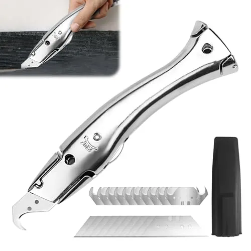 Teppichmesser mit 10 Haken- und Trapezklingen