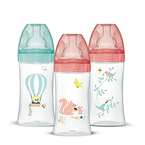 Set mit 3 Babyflaschen, Antikolik Sensation+, für Mädchen, 270 ml, 0-6 Monate, flacher Sauger, Fluss 2