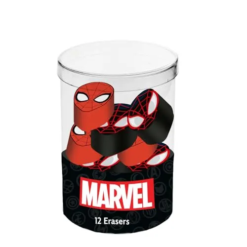 Marvel Spiderman Peter-Würfel mit 12 Radiergummis, Rot und Schwarz