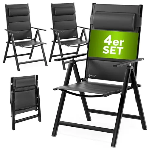 Casaria® Gartenstühle 4er Set Klappbar Gepolstert Alu 8- Fach Verstellbar 120 kg Belastbarkeit Wetterfest Outdoor Balkon Camping Hochlehner Klappstuhl