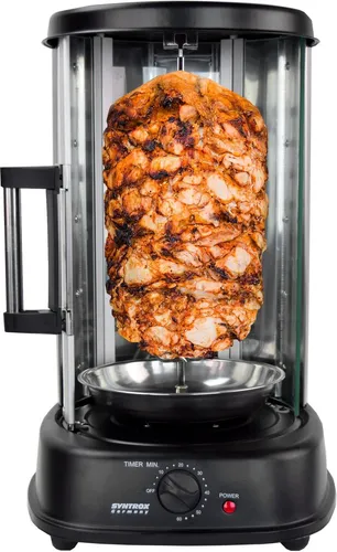 DÖNERGRILL León mit Glastür - Tischgrill mit 1500W Leistung, ideal zum Grillen von Hähnchen und Döner für gesellige Abende.