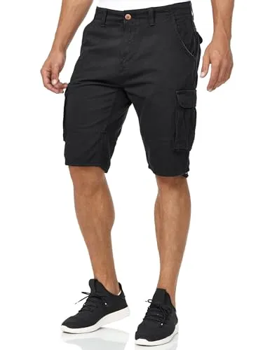 Indicode Herren Blixt Cargo Shorts mit Gürtel und 6 Taschen | Männer Black, S - Stylische Cargo Shorts aus 100% Baumwolle mit 6 praktischen Taschen und abnehmbarem Gürtel. Ideal für Freizeit und Outdoor-Aktivitäten, sorgt für hohen Tragekomfort und modernes Design.