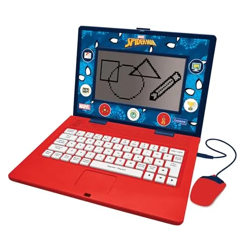 Lexibook, Spider-Man, zweisprachiger und pädagogischer Laptop Spanisch/Englisch, Spielzeug für Kinder, 170 Aktivitäten zum Lernen, Spielen und Musik, großer Bildschirm, blau/rot, JC599SPi2