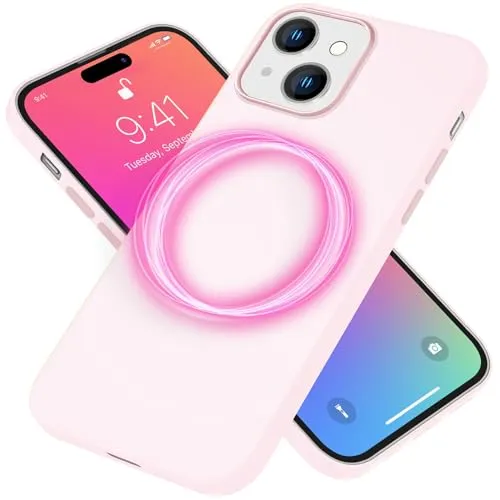 NALIA MagPower Liquid Silikon Case kompatibel mit iPhone 15 Hülle [kompatibel mit MagSafe], Kabellos Laden Easy Clean Funktion Anti-Kratzer Anti-Fingerabdruck, Magnet Schutzhülle Cover, Farbe:Pink