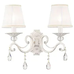 Elegante Grace Wandleuchte 2-flammig - Stilvolle Wandleuchte mit weiß-goldenem Metallrahmen und zauberhaften Organza-Schirmen, verziert mit Kristalldeko – perfekt für ein luxuriöses Ambiente.