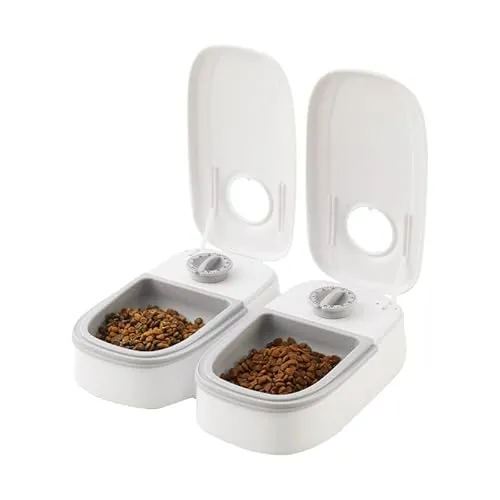 Wuudi Futterautomat Katze für 2 Mahlzeiten Futterautomat Hunde,Pet Feeder Futternapf mit Timer für Trockenfutter geeignet,Nassfutter für Kleine bis Mittlere Haustiere