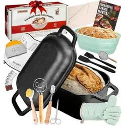 Gusseisen Brotbacktopf mit Deckel & Zubehör-Set Schwarz