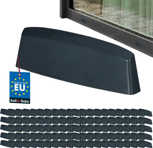 KOTARBAU® 100er Set Wasserschlitzkappen Fensterabflusslochkappen 45 mm ASA-Kunststoff Anthrazit Fensterentwässerung Entwässerung Fenster PVC Schutz Abdeckung