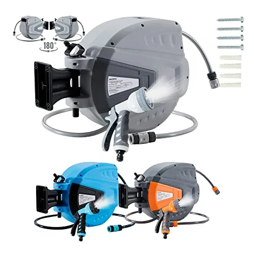 Arebos Schlauchaufroller 20 m | Wand-Schlauchbox mit 9 Sprühfunktionen - Schlauchtrommel mit automatischem Aufrollmechanismus und 180° Schwenkfunktion, ideal für mühelose Gartenbewässerung und flexible Nutzung.