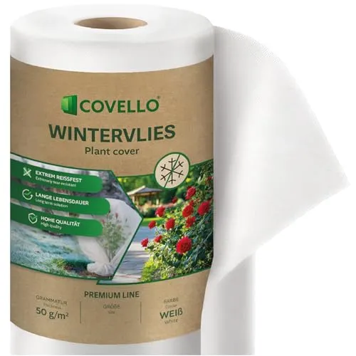 Covello Wintervlies für Pflanzen – Frostschutz 50g/m² – 370m x 1,6m = 592m²– Gartenvlies Winterschutz für Kübelpflanzen – Reißfest & UV-stabil – Winterschutzvlies Pflanzen außen Frostschutzvlies