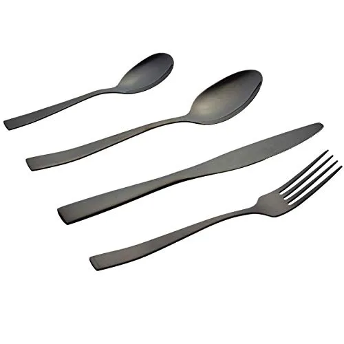 Cepewa 16 teiliges Besteck Set aus 430er Edelstahl Messer Gabel Löffel Teelöffel Designerbesteck spülmaschinenfestfür 4 Personen (schwarz glänzend)