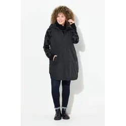 Ulla Popken Steppweste Weste wasserabweisend Kapuze 2-Wege-Zipper schwarz 50/52