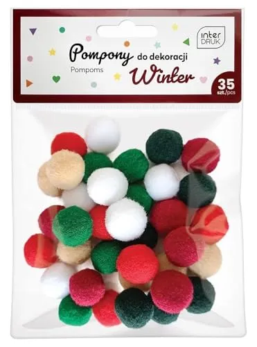 Interdruk - Pompons zum Basteln - Packung mit 35 St. in 6 verschieden Farben - 18 mm Durchmesser - Winter Set