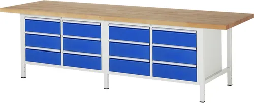 RAU Werkbank 3000x900x840-1040mm 12xSchublade-TA l.gr/e.bl