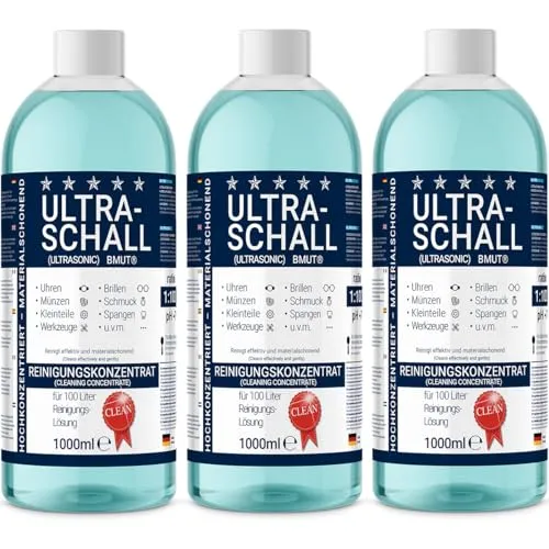 3x 1000ml Ultraschallreiniger Konzentrat | Flüssigkeit | für Brillen Uhren Schmuck Zahnersatz u.v.m. im Ultraschallbad