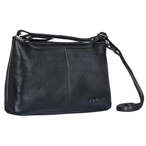ROYALZ 'Missouri' Elegante Kleine Schultertasche Damen Leder Vintage Umhängetasche Mini Damenhandtasche Crossbody Bag, Farbe:Schwarz