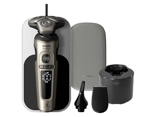 Philips Shaver S9000 Prestige SP9883/36 - Elektrischer Rasierer mit Nasenhaartrimmer und Präzisionstrimmer, ideal für starken Bartwuchs und empfindliche Haut. Kabelloses Laden und Reinigungsstation sorgen für einfache Handhabung und Hygiene.