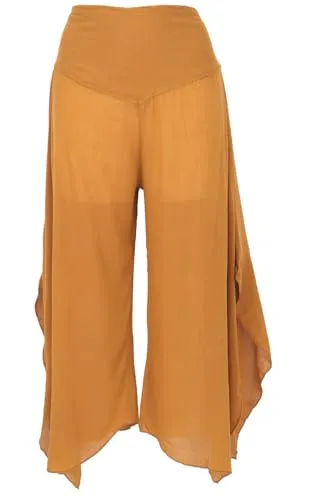 GURU SHOP Palazzohose Kurkuma - Boho Sommerhose für Damen - Die leichte Palazzohose aus gekreppter Viskose bietet einen bequemen, weiten Schnitt und einen elastischen Bund. Ideal für den Sommer und perfekt für lässige Boho-Outfits.