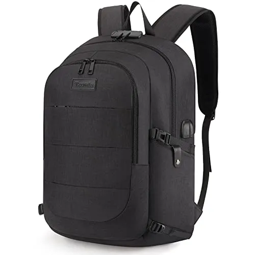Tzowla Laptop Rucksack Herren und Damen, Reiserucksack Wasserdicht Anti-Diebstahl mit USB-Ladeanschluss und Schloss fur 15,6 Zoll Notebook,Schmaler Business Arbeits Uni Lässiger Tagesrucksack-Schwarz