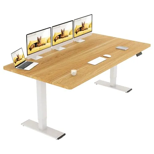 SANODESK Höhenverstellbarer Schreibtisch 180×80 cm – Elektrischer Standing Desk mit Dualmotor, Extra stabilem Gestell & Memory-Funktion(weiß+ahorn)
