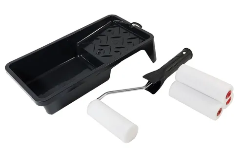 Profi Lackierset 4x Schaumwalze Farbroller 10cm Lackrolle + Farbschale Farbwanne