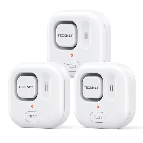 TECKNET Wassermelder, Eigenständiger Wassersensor mit kostenlosen Batterien, IP66 Wasserwarner, 120 dB Wasser Sensor, Batteriebetrieben, Wasseralarm für Küchen/Keller/Waschbecken/Boden (3er-Pack)