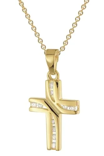 trendor Damen Kreuz-Anhänger 333 Gelbgold mit vergoldeter Silberkette 28578-45 45 cm