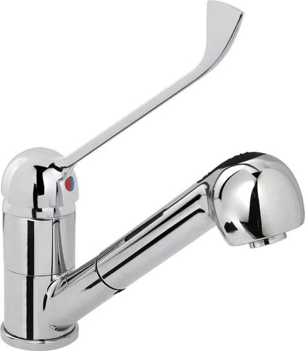 Hendi Küchenarmatur Tischmodell mit Hygienehebel und herausziehbarer Brause - Armaturen mit ausziehbarer Brause für maximale Flexibilität in der Küche, aus hochwertigem Edelstahl und drehbarem Ausgussbereich für besten Komfort.