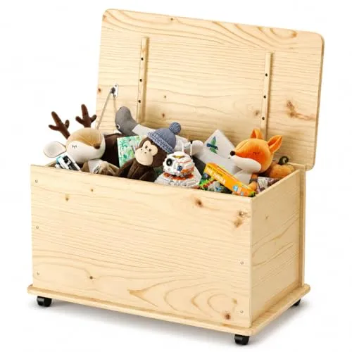 KMH Spielzeugtruhe Holz Weiß/Natur mit 70L Stauraum