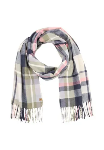 camel active Damen Karoschal mit Fransen Nachtblau - Eleganter Damenschal aus recyceltem Polyester, weich und nachhaltig. Mit Karomuster und Fransen, perfekt für stilvolle Akzente in jedem Outfit.