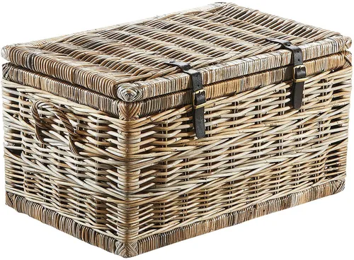 Kobolo Rattan Sitztruhe Kubu grau - Stilvolle Truhe aus Rattan mit Stoffeinsatz, ideal zur Aufbewahrung und als Sitzgelegenheit. Maße: 70x45x40 cm, perfekt für jedes Wohnambiente.