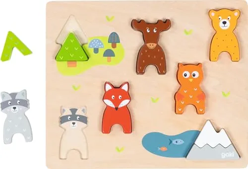 goki 57364 - Einlegepuzzle Wilde Tiere aus Holz für Kinder ab 2 Jahren