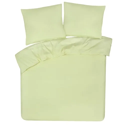 DoubleDry Bettwäsche 200x200 Set - 100% Baumwolle Bettbezug + 2 Kissenbezug 80x80 cm, Bettwäsche 3-teilig mit Reißverschluss - bettbezüge (Hellgelb)