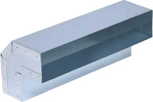 Subtiel Lüftungsschacht Flachkanal Übergang Wand-Boden 25x11x11 cm - Platzsparender Flachkanal Übergang für Ihre Lüftungsführung. Verfügbar in festen Winkeln von 45° und 90°, aus hitzebeständigem verzinktem Stahl für zuverlässige Nutzung in Warmluft- und Frischluftsystemen.