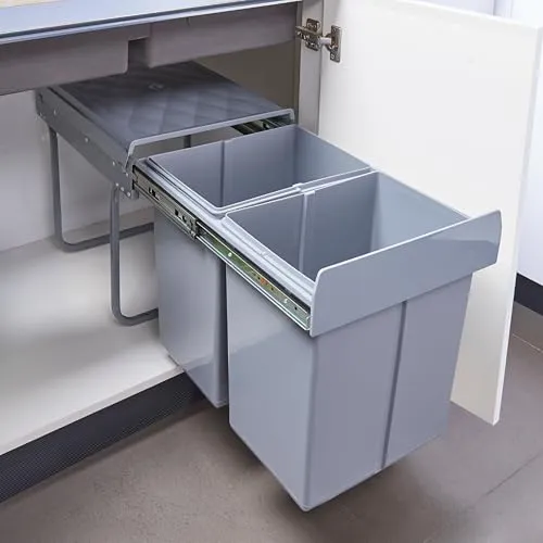 [en.casa] Einbau-Mülleimer Froland - Abfallsortierer mit 2x20L Fächern - Haushaltszubehör: Effiziente Mülltrennung und Recycling mit herausnehmbaren Behältern, ideal für eine ordentliche Küche.