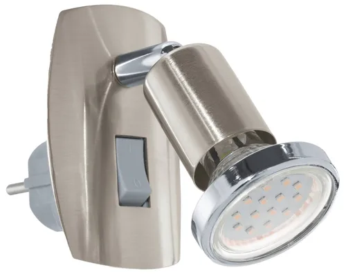 EGLO LED-Steckerspot Mini 4, nickel-matt, GU10, 2,8 W - Modische Steckerleuchte in nickel-matt mit drehbarem LED-Spot für individuelle Ausleuchtung. Ideal für Haushalt oder Büro, einfach in die Steckdose stecken und per Kippschalter bedienen.